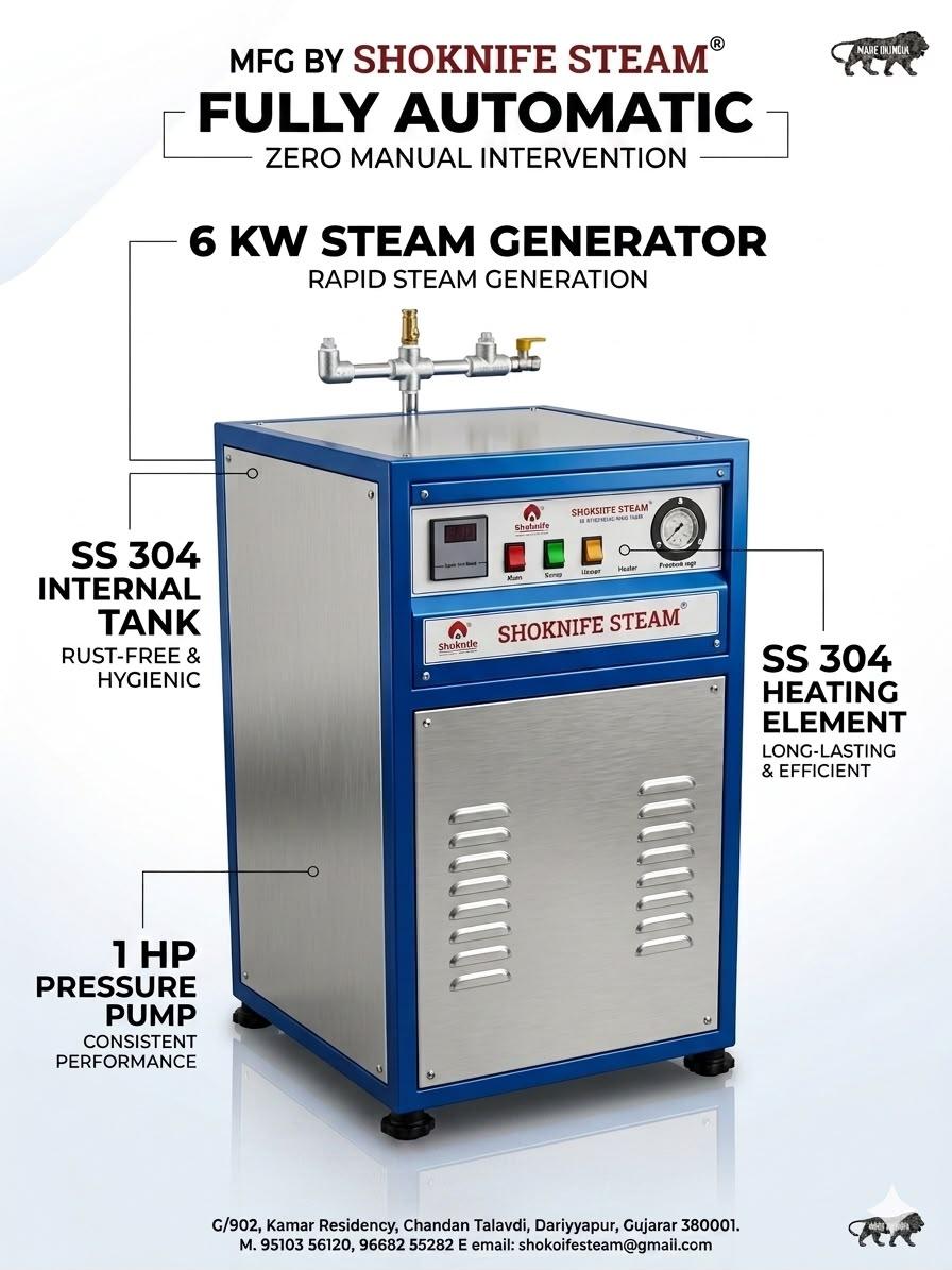 6 KW Fully Automatic Steam Generator with SS 304 tank