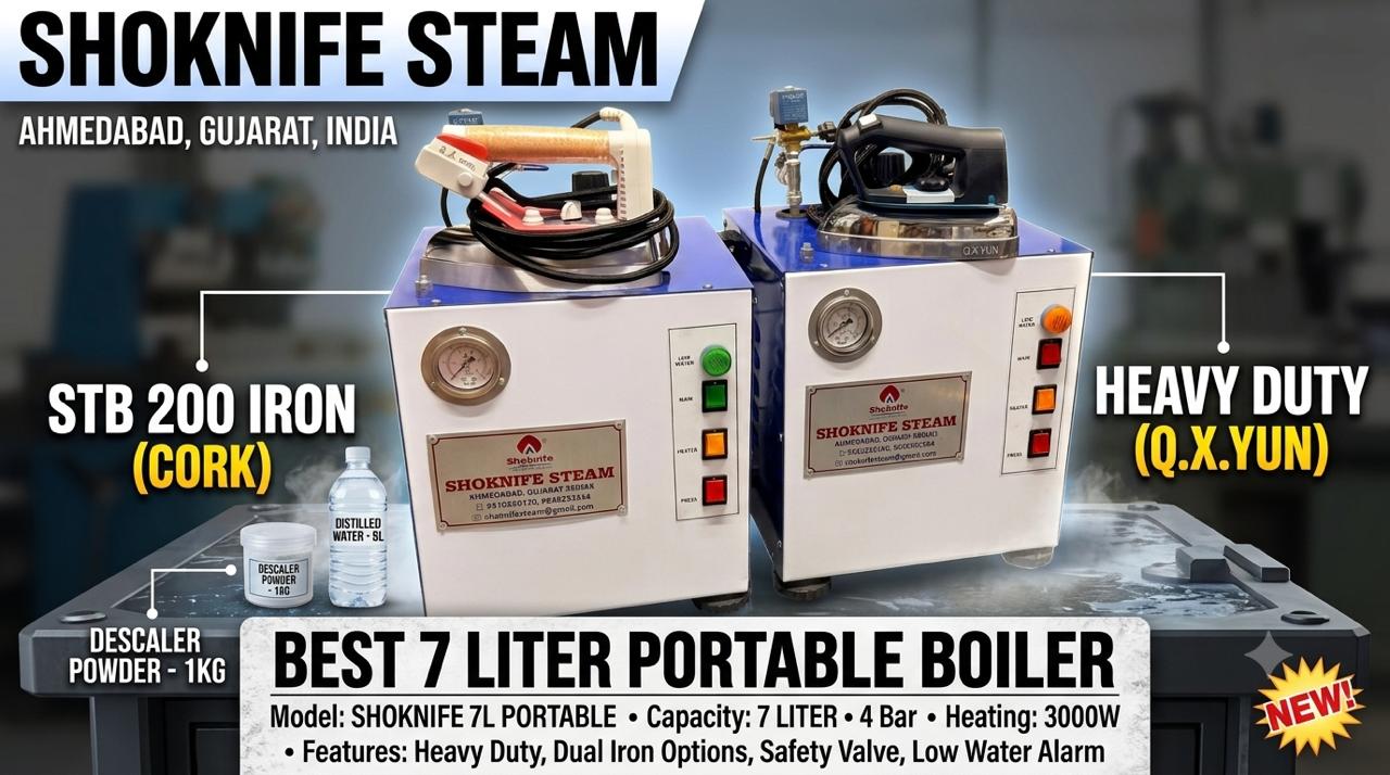 7 Litre Portable Boiler with STB 200 Cork Iron and Heavy Duty Q.X.Yun Iron